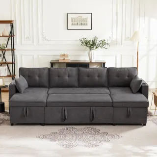 Sofá cama beige de tela de alta calidad