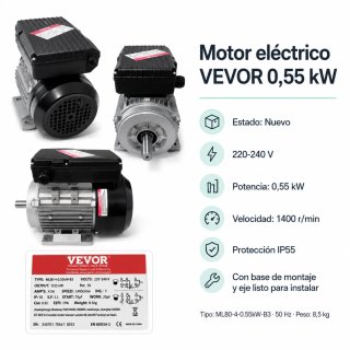 Motor Eléctrico VEVOR 0,55 kW 1400 rpm