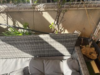 Conjunto de jardín ratán mesa cristal