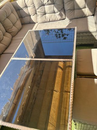 Conjunto de jardín ratán mesa cristal