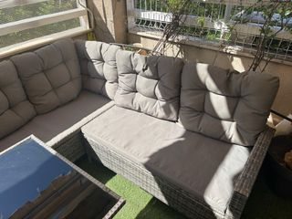 Conjunto de jardín ratán mesa cristal