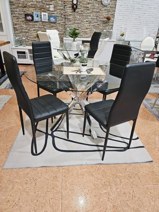 OFERTA DE MESA REDONDA DE CRISTAL + 4 SILLAS