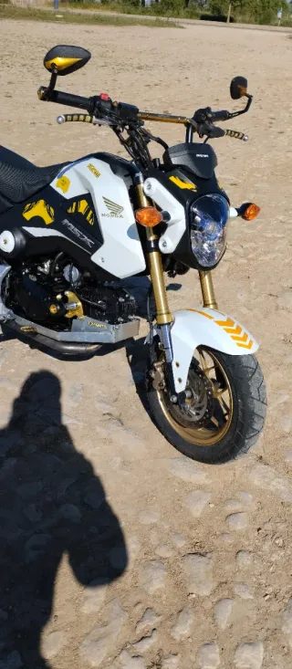 Honda MSX 186cc competición blanca y dorada.