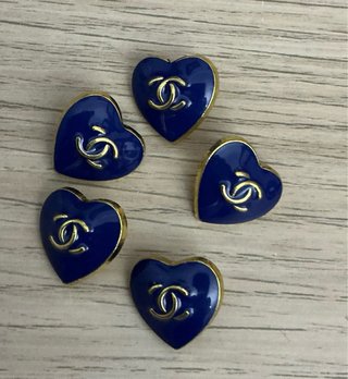 Bottoni Chanel Cuore Blu Oro Vintage