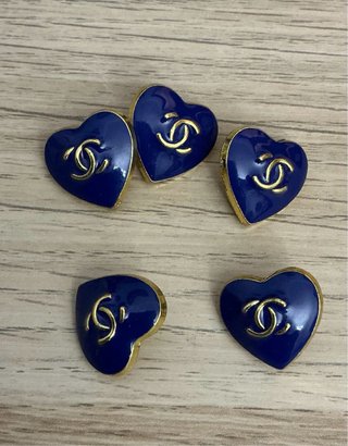 Bottoni Chanel Cuore Blu Oro Vintage