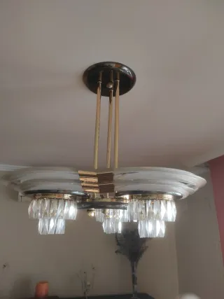 Lámpara Techo Vintage Cristal y Metal Dorado