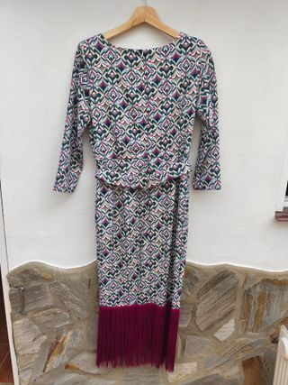 Vestido fiesta estampado flecos