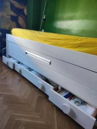 Cama nido 90x190cm blanca con cajones