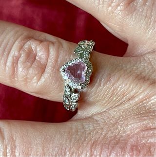 Anillo Plata 925 Corazón Rosa Circonitas