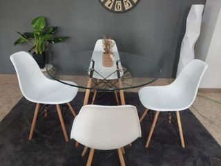 OFERTA DE MESA REDONDA DE CRISTAL + 4 SILLAS
