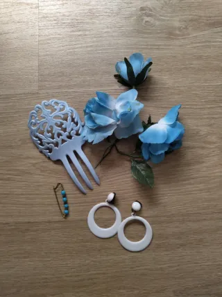 Vestido Flamenca Azul con Lunares Blancos