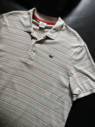 Polo Lacoste blanco Rayas Talla XL