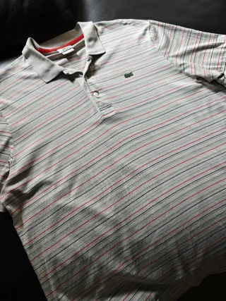 Polo Lacoste blanco Rayas Talla XL