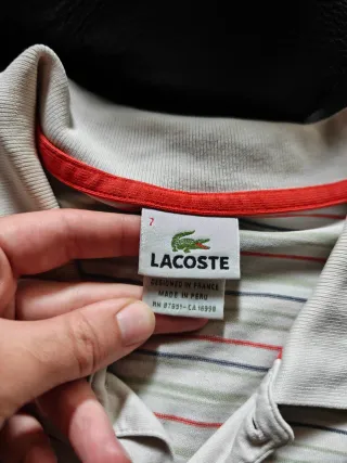 Polo Lacoste blanco Rayas Talla XL