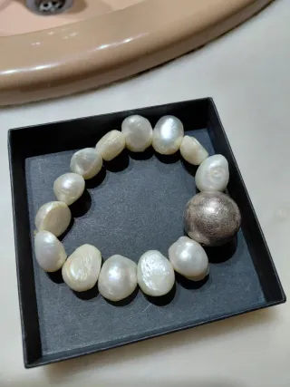 Pulsera Perlas Naturales y Bola Plata 925