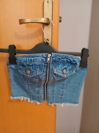 Top corsetto in denim con zip