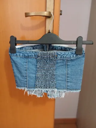 Top corsetto in denim con zip