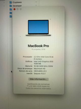 MacBook Pro 15 2019 256GB Plata