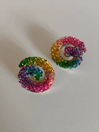 Orecchini a spirale arcobaleno glitterati