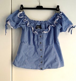 Camisa vintage estilo cottagecore de cuadros azule