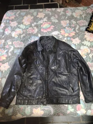 Cazadora Piel Hombre Vintage Negra talla 58