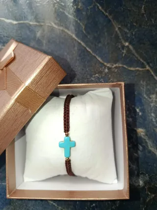 Pulsera Cruz Turquesa Marrón