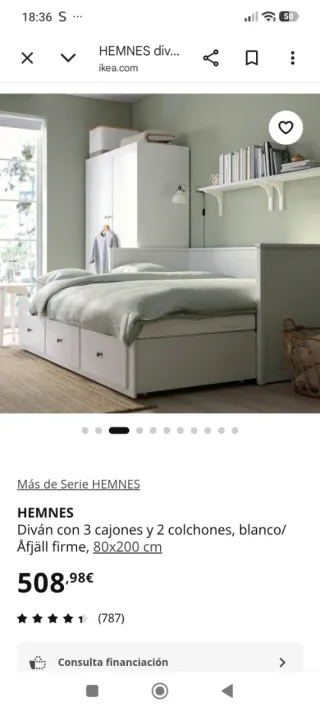 Diván HEMNES 80x200cm con cajones