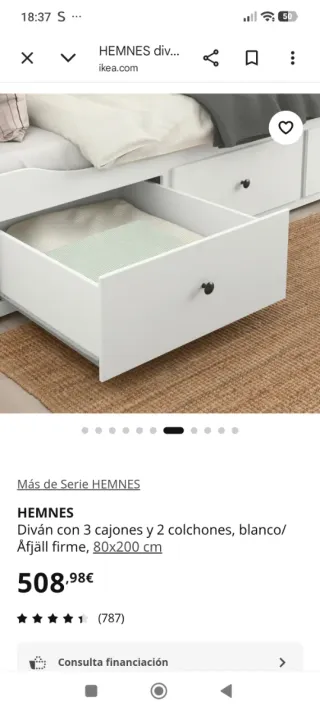 Diván HEMNES 80x200cm con cajones