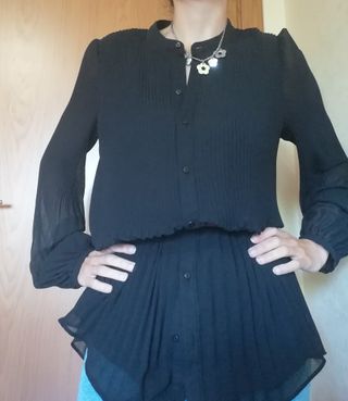Zara camicia nera plissettata S