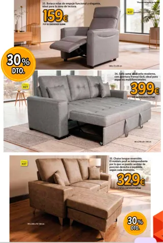 Sofá cama chaise longue reversible gris