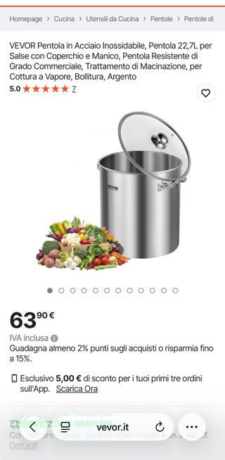 Pentola Vevor Acciaio 22,7 Lt