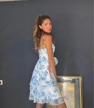 Vestido JJs House Talla S Floral Azul Blanco