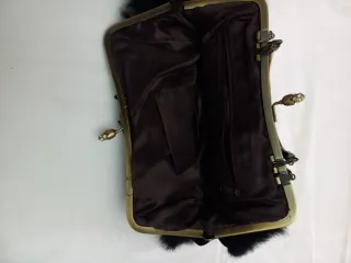 Borsa velluto vittoriano nera con fiori rosa