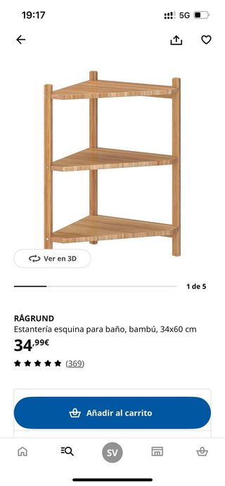 Estantería de esquina de madera 34x60 cm