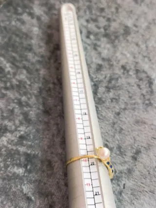 Anillo Plata 18k Baño Oro Perla y Zafiros