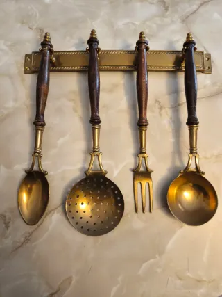 Juego Utensilios Cocina Madera y Metal
