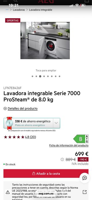 Lavadora AEG 8kg ProSteam Technology