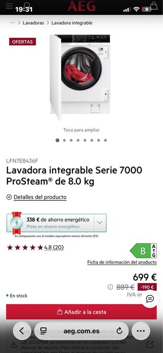 Lavadora AEG 8kg ProSteam Technology