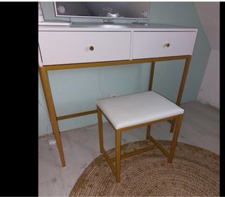Tocador Blanco y Dorado con Taburete 90cm