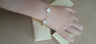 Collar trébol acero inoxidable dorado y blanco