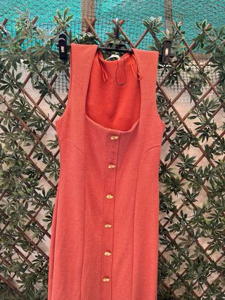 Vestido Zara Naranja Botones Dorados