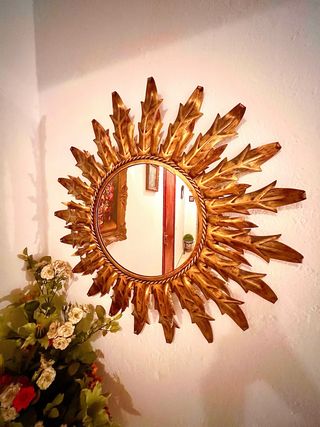 Espejo Sol Latón Dorado Vintage