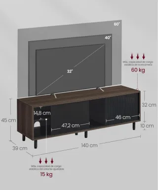Mueble TV VASAGLE madera y cristal