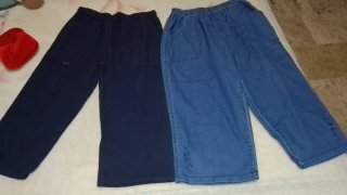 2 pantalónes pirata sra, un vaquero y otro de tela