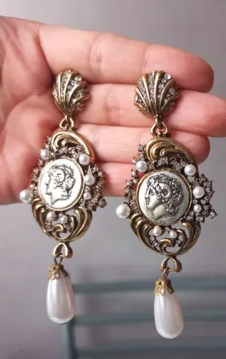 Pendientes Camafeo Vintage Perla y Oro