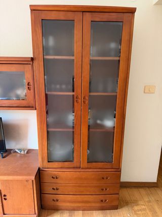 Mueble de salón completo madera y cristal