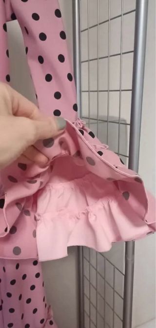 Traje Flamenca Rosa Lunares Negro Talla 36