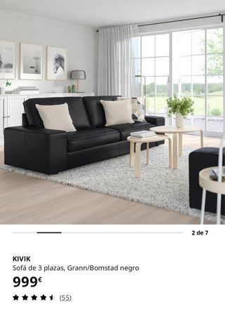 Divano in pelle nero a 3 posti