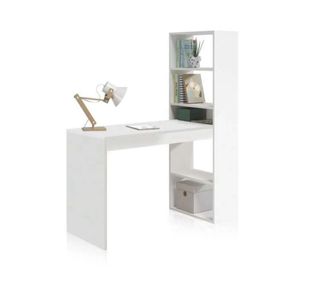 Escritorio con estantería blanca