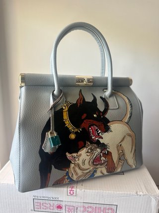 Borsa vera pelle con stampa cani